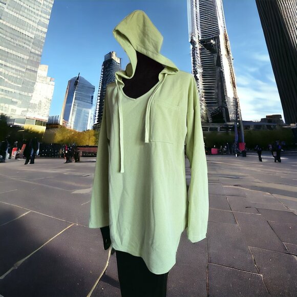 NWT MORHUDUCK ( XL ) Light Green Hooded Sweatshirt V Neck Breast Pocket - Picture 6 of 8